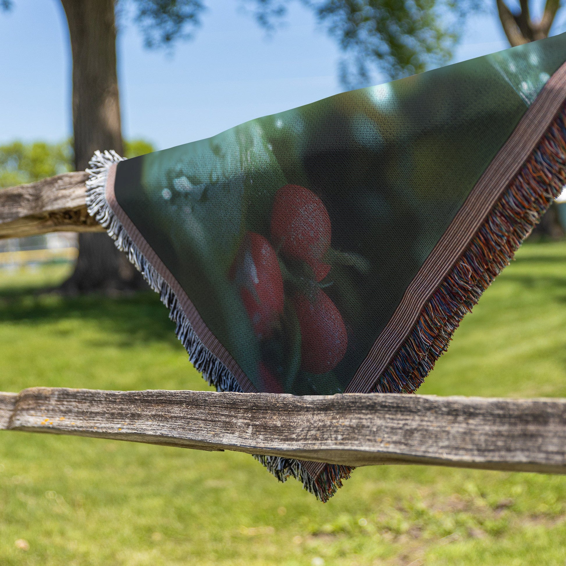 Serpent Hiding Among Red Berries in a Rainy Garden Woven Throw Blanket for Home Decor - Awakening Righteousness