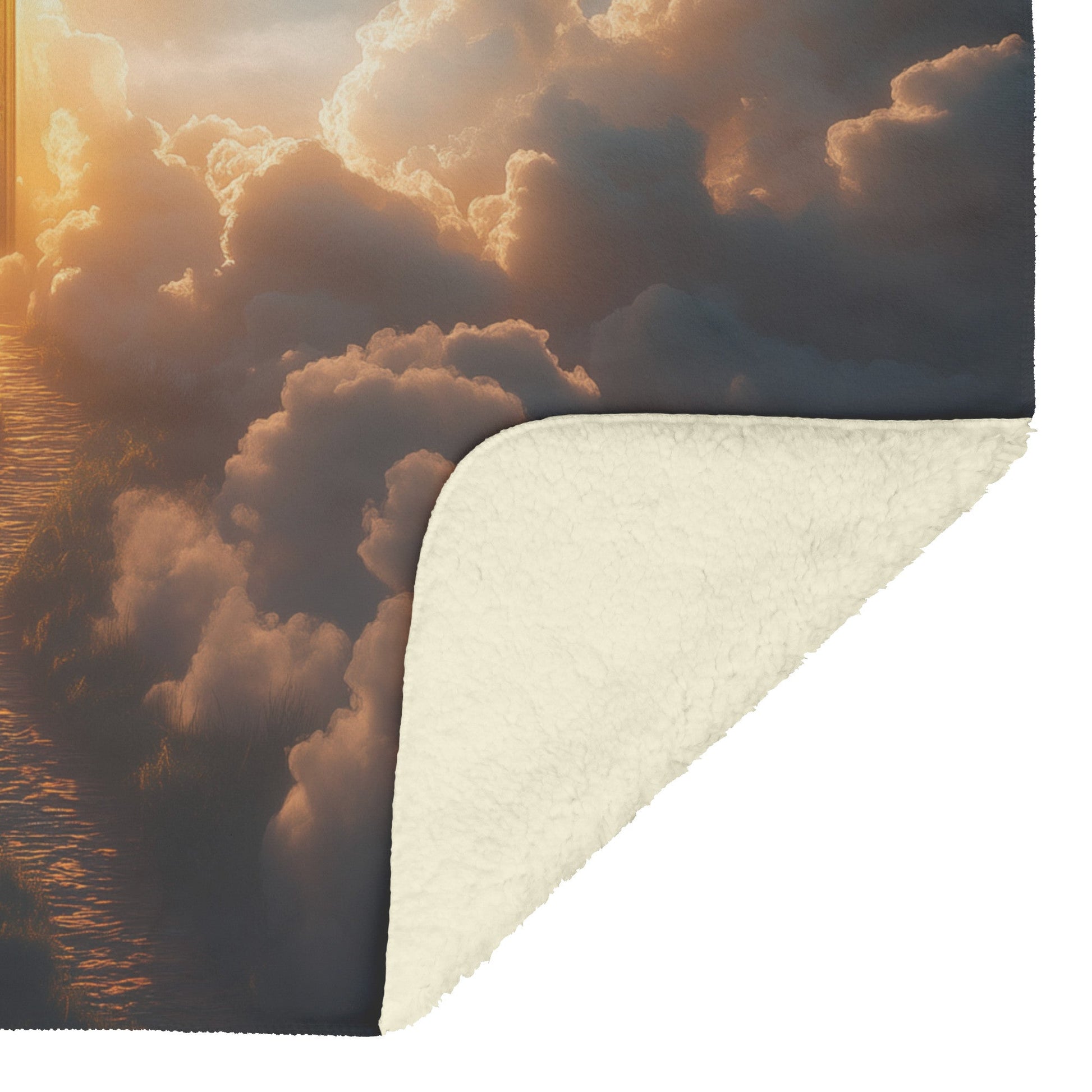 Shining Cross with Celestial Scene Soft Clouds Divine Light and Illuminated Path to Heaven Christian Fleece Sherpa Blanket - Awakening Righteousness