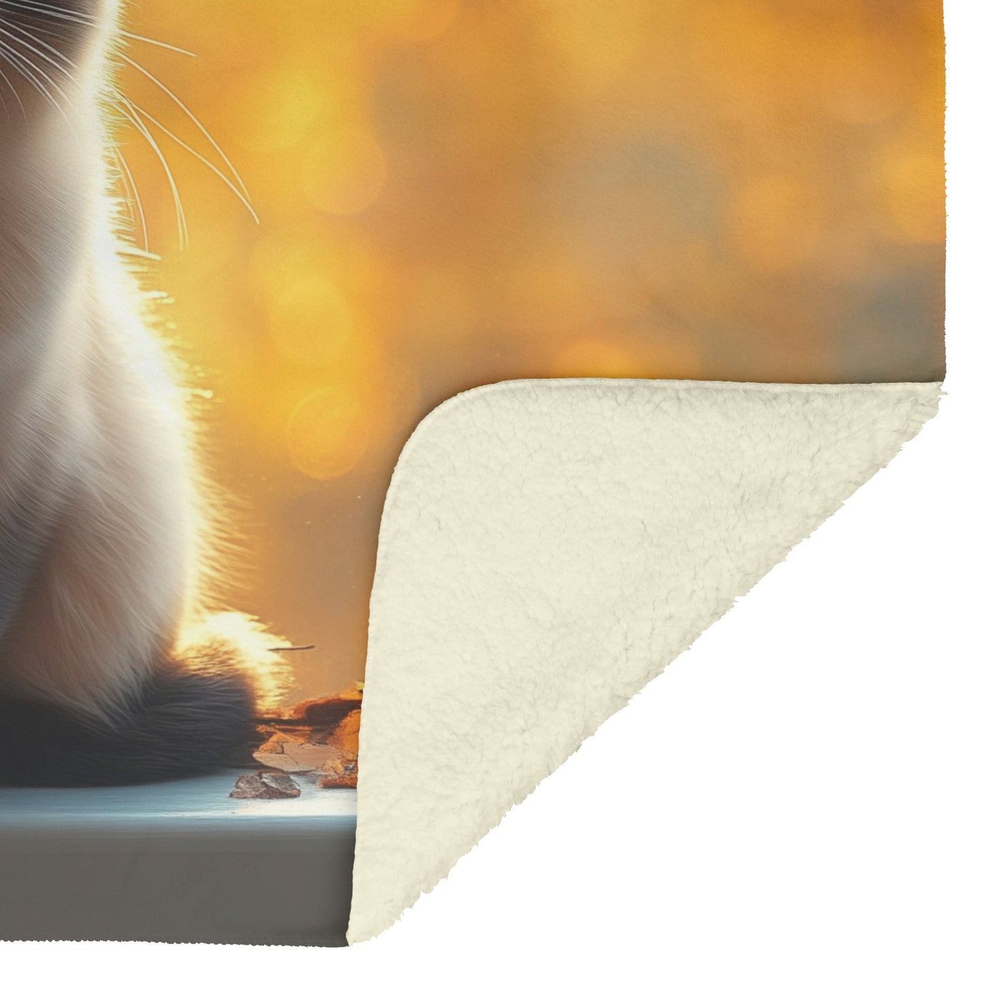 Siamese Cat on Windowsill with Soft Golden Light and Glowing Reflections Fleece Sherpa Blanket - Awakening Righteousness