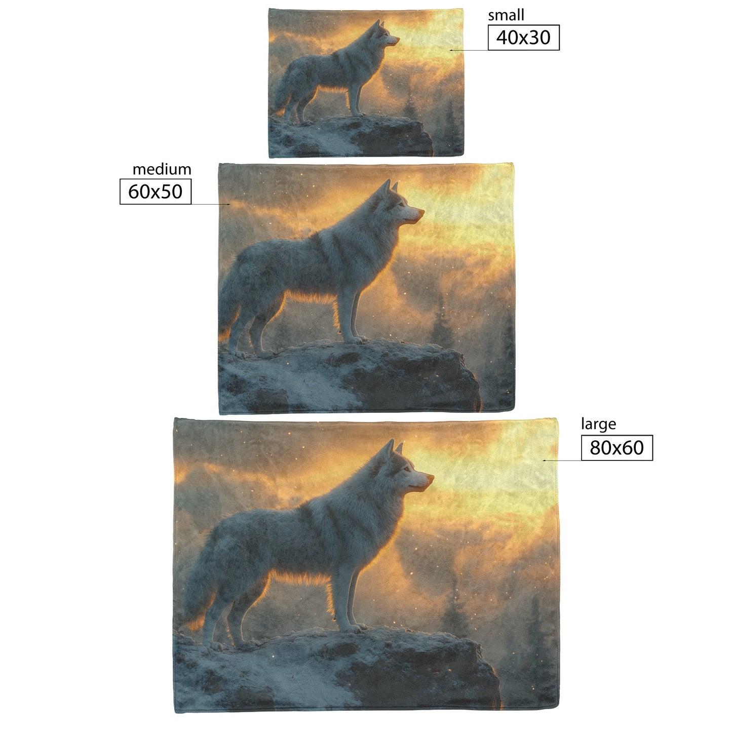 Siberian Husky on Snowy Mountain Peak Under Glowing Northern Lights Fleece Sherpa Blanket - Awakening Righteousness