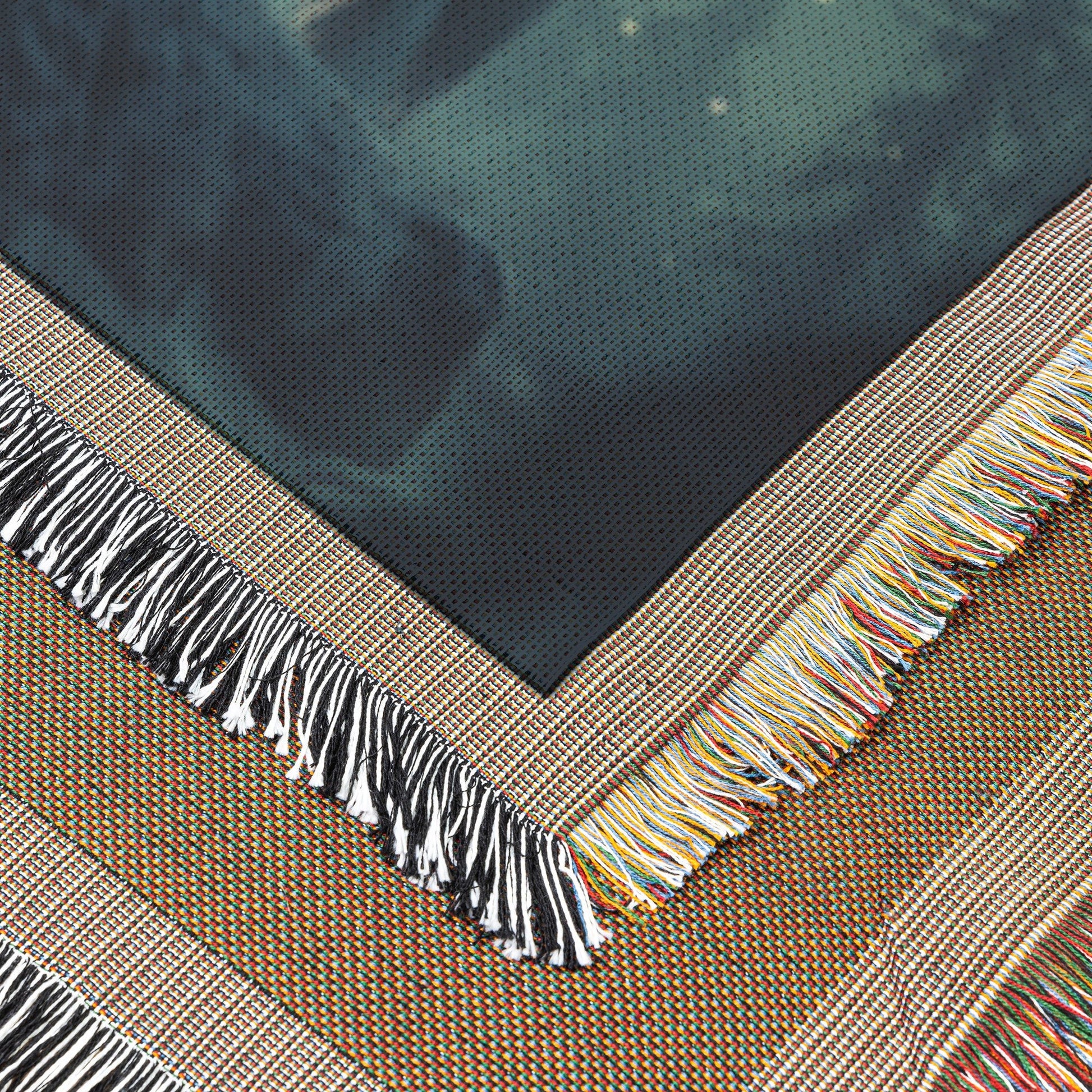 Siberian Husky Standing on Snowy Mountain Peak Under Glowing Northern Lights with Intricate Fur Details Woven Throw Blanket - Awakening Righteousness