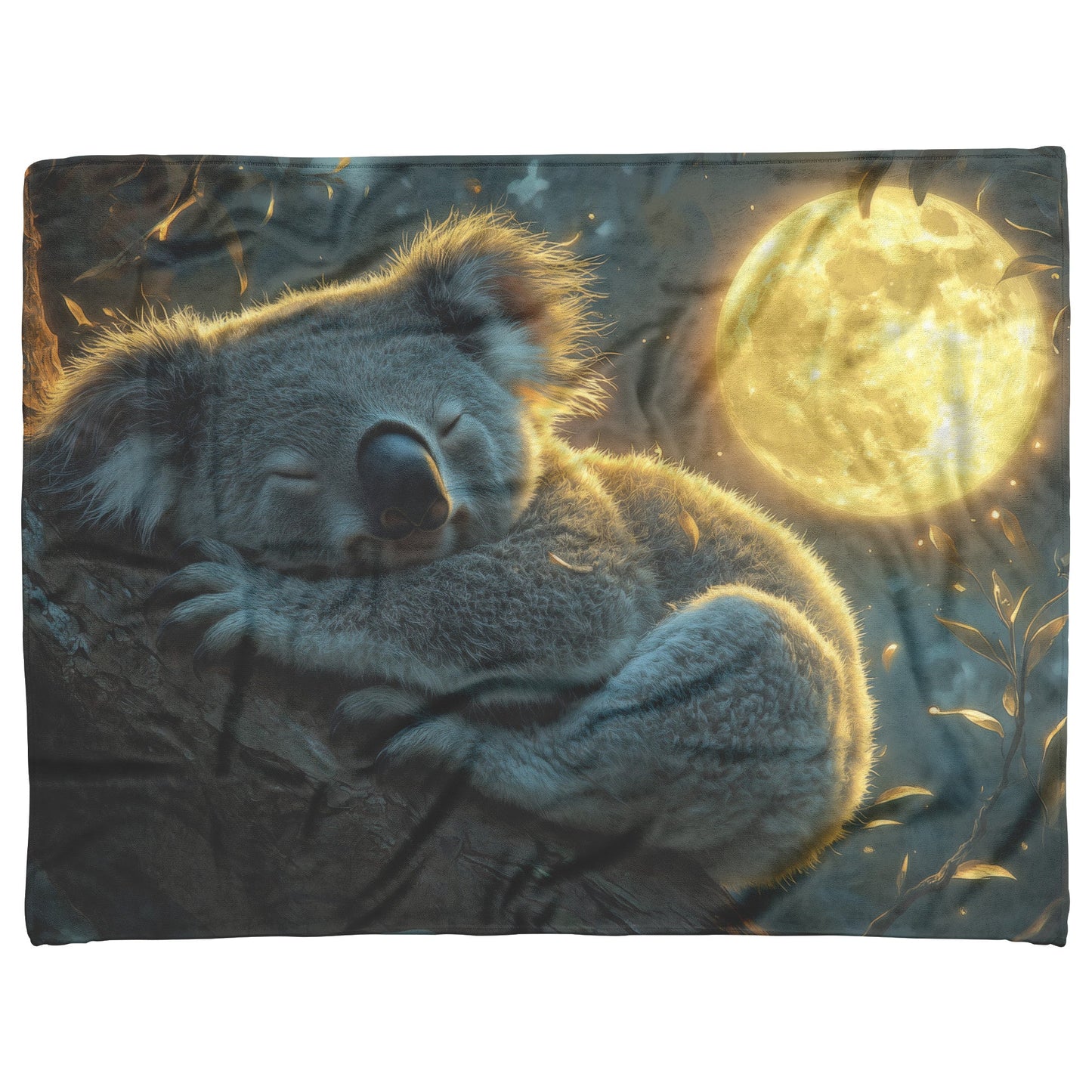 Sleepy Koala Nestled on Tree Branch Under Glowing Full Moon with Soft Silver Highlights Fleece Sherpa Blanket - Awakening Righteousness