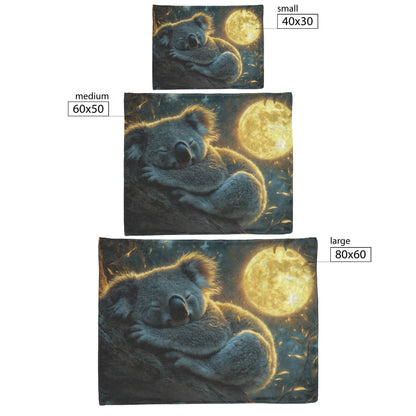 Sleepy Koala Nestled on Tree Branch Under Glowing Full Moon with Soft Silver Highlights Fleece Sherpa Blanket - Awakening Righteousness