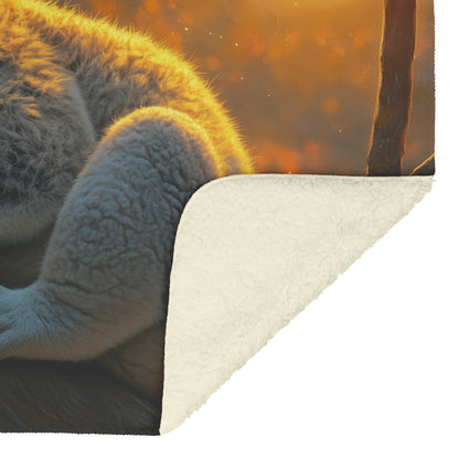 Sleepy Koala Nestled on Tree Branch Under Glowing Full Moon with Soft Silver Highlights Peaceful Fleece Sherpa Blanket - Awakening Righteousness