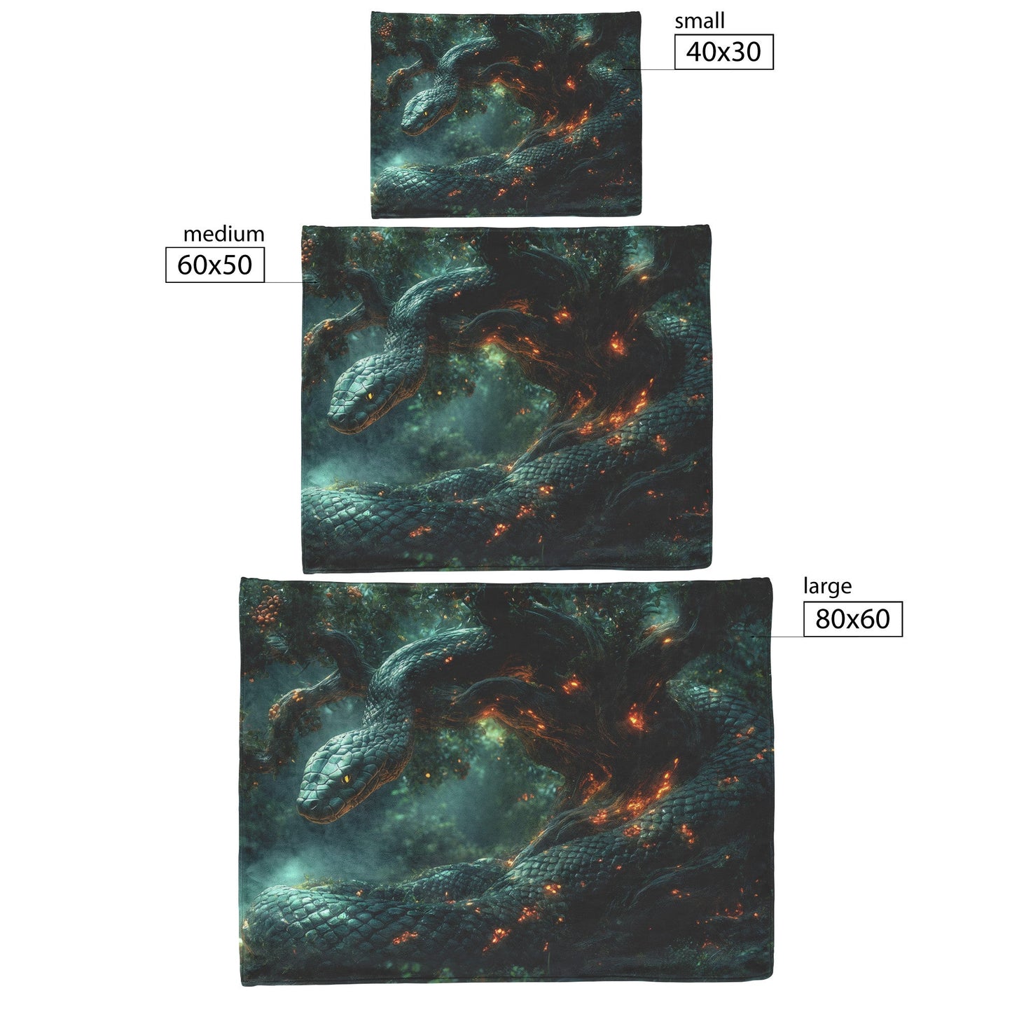 Snake in the Tree of Life Fleece Sherpa Blanket with Glowing Tree and Fiery Embers Design - Awakening Righteousness