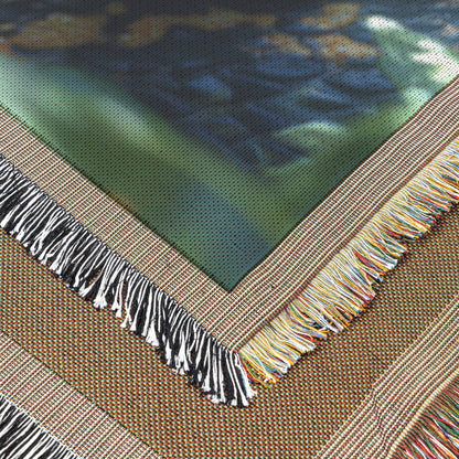 Snake with emerald scales and piercing eyes woven throw blanket wildlife decor nature's beauty reptile art - Awakening Righteousness