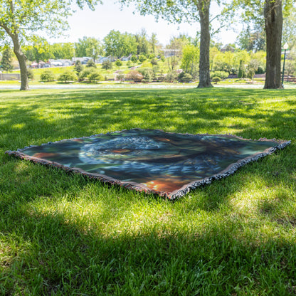 Snake with emerald scales and piercing eyes woven throw blanket wildlife decor nature's beauty reptile art - Awakening Righteousness