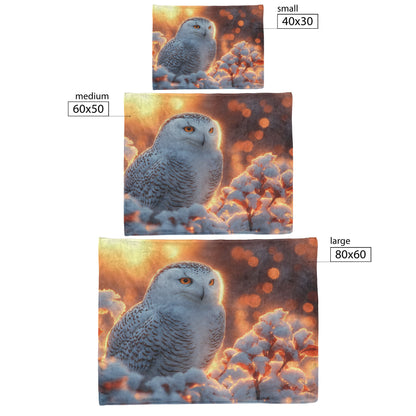 Snowy Owl Resting on Glowing Frosted Tree Branch Shimmering Snowflakes Twilight Light Fleece Sherpa Blanket - Awakening Righteousness