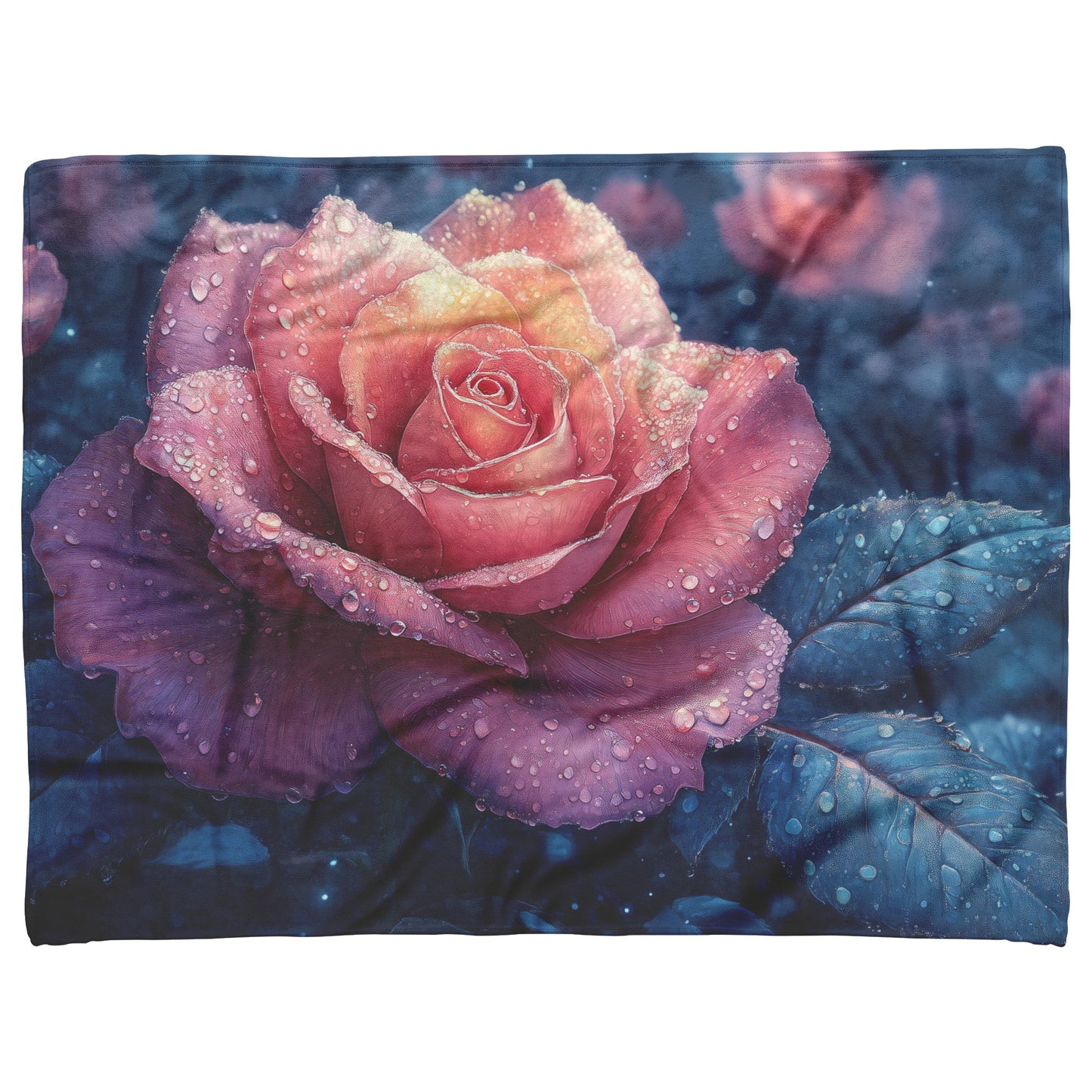 Soft and Cozy Fleece Sherpa Blanket Featuring a Dew-Kissed Rose in a Mystical Garden for Tranquil Comfort - Awakening Righteousness