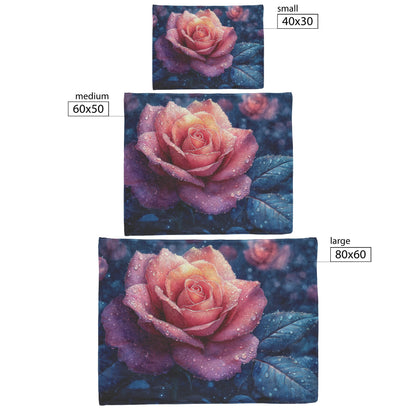 Soft and Cozy Fleece Sherpa Blanket Featuring a Dew-Kissed Rose in a Mystical Garden for Tranquil Comfort - Awakening Righteousness