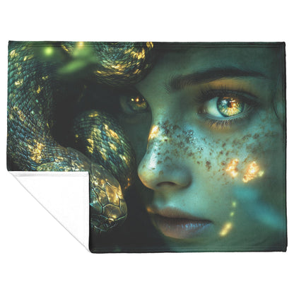 Soft and Cozy Fleece Sherpa Blanket with Eve and Snake in the Garden of Eden for Serene Comfort - Awakening Righteousness