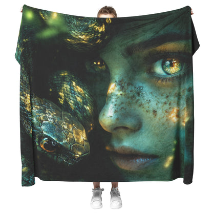 Soft and Cozy Fleece Sherpa Blanket with Eve and Snake in the Garden of Eden for Serene Comfort - Awakening Righteousness