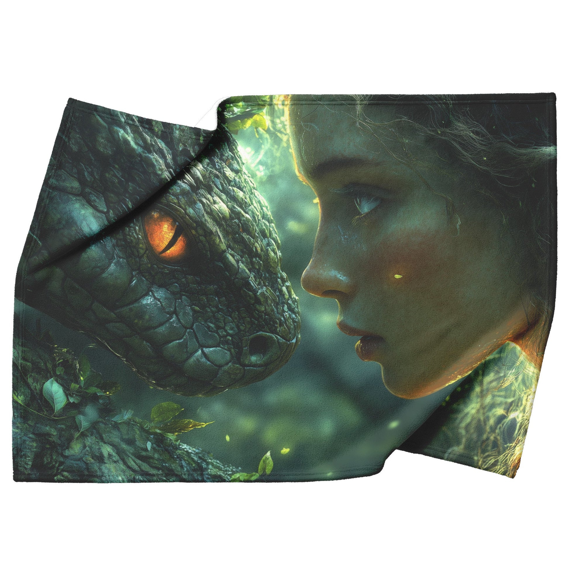 Soft and Cozy Fleece Sherpa Blanket with Eve and the Serpent in the Garden for Tranquil Comfort - Awakening Righteousness