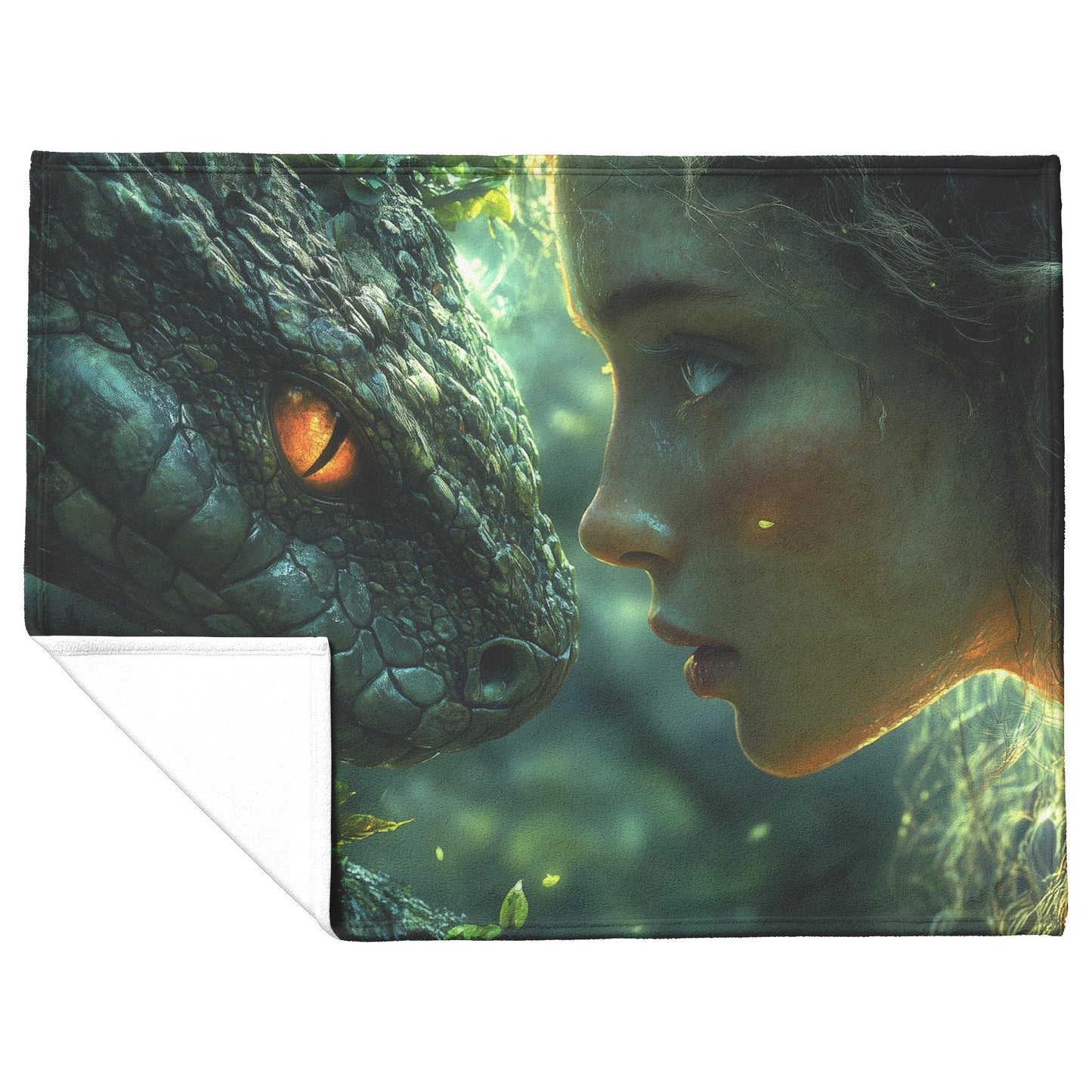 Soft and Cozy Fleece Sherpa Blanket with Eve and the Serpent in the Garden for Tranquil Comfort - Awakening Righteousness