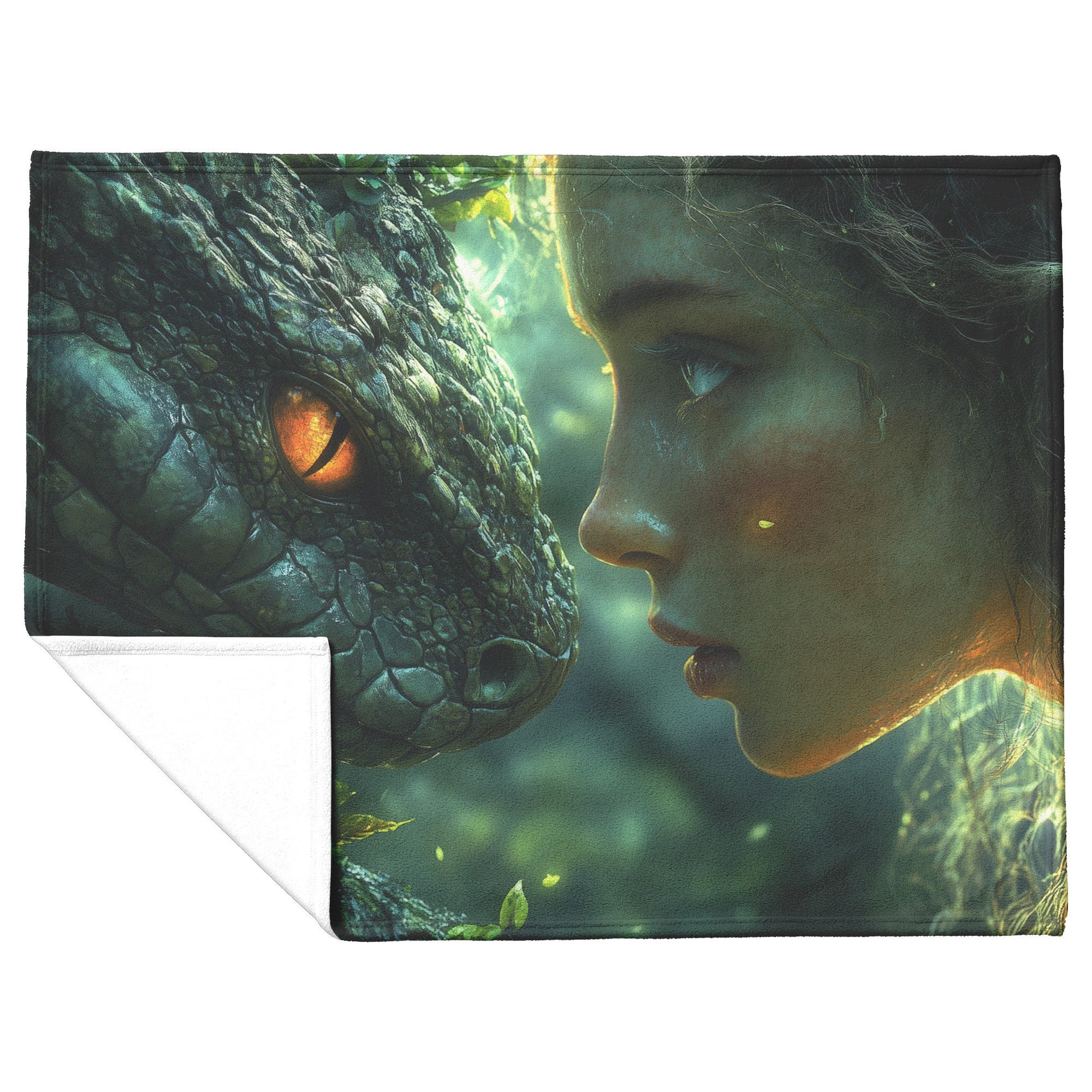 Soft and Cozy Fleece Sherpa Blanket with Eve and the Serpent in the Garden for Tranquil Comfort - Awakening Righteousness