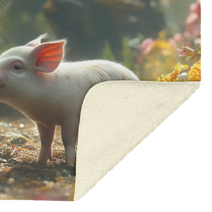 Soft and Cozy Fleece Sherpa Blanket with Girl and Piglet in a Flower Filled Meadow for Comfort - Awakening Righteousness