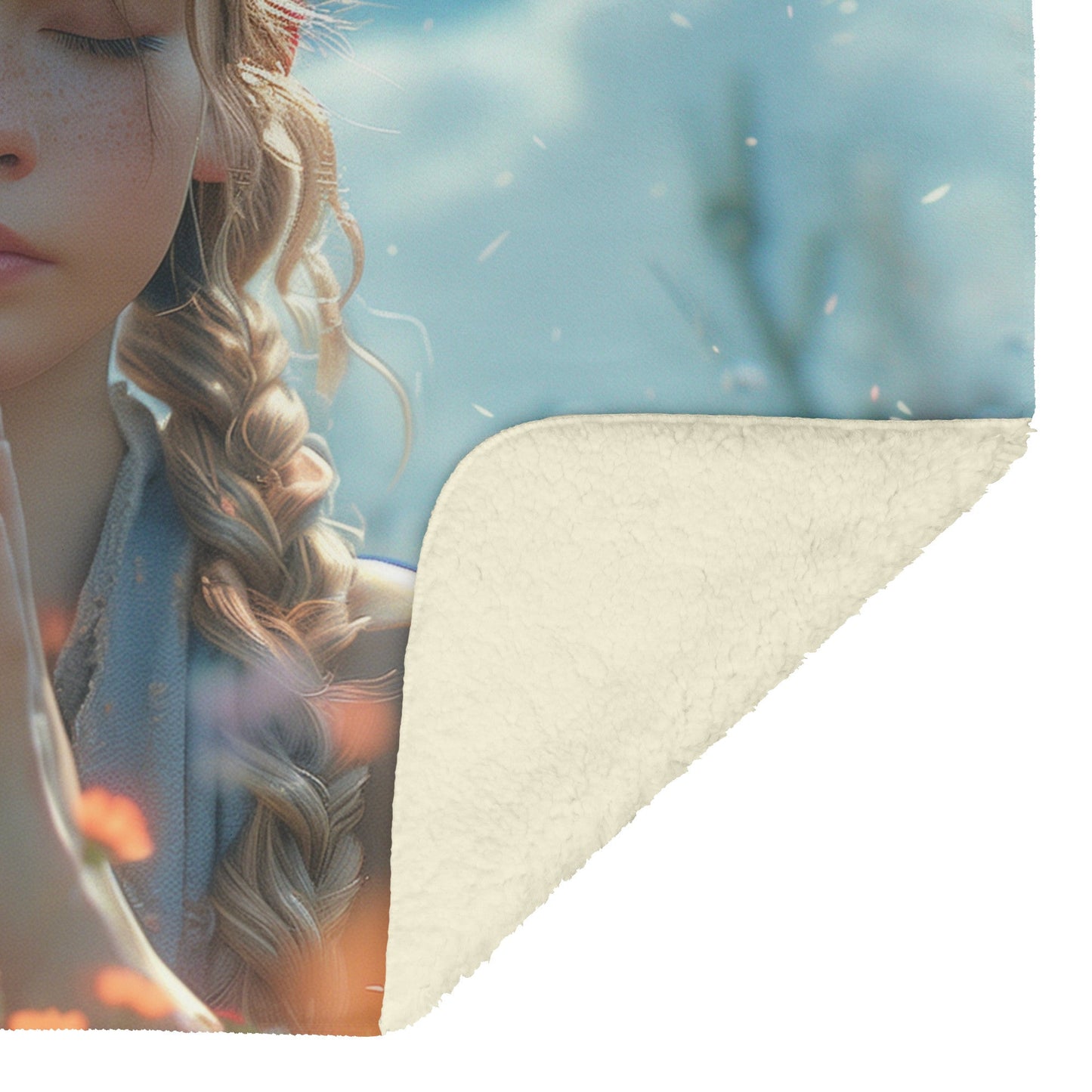 Soft and Cozy Fleece Sherpa Blanket with Girl Praying in a Field of Wildflowers for Tranquil Comfort - Awakening Righteousness