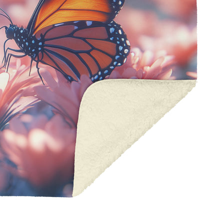 Soft and Cozy Fleece Sherpa Blanket with Monarch Butterflies and Pink Flowers for Gentle Comfort - Awakening Righteousness