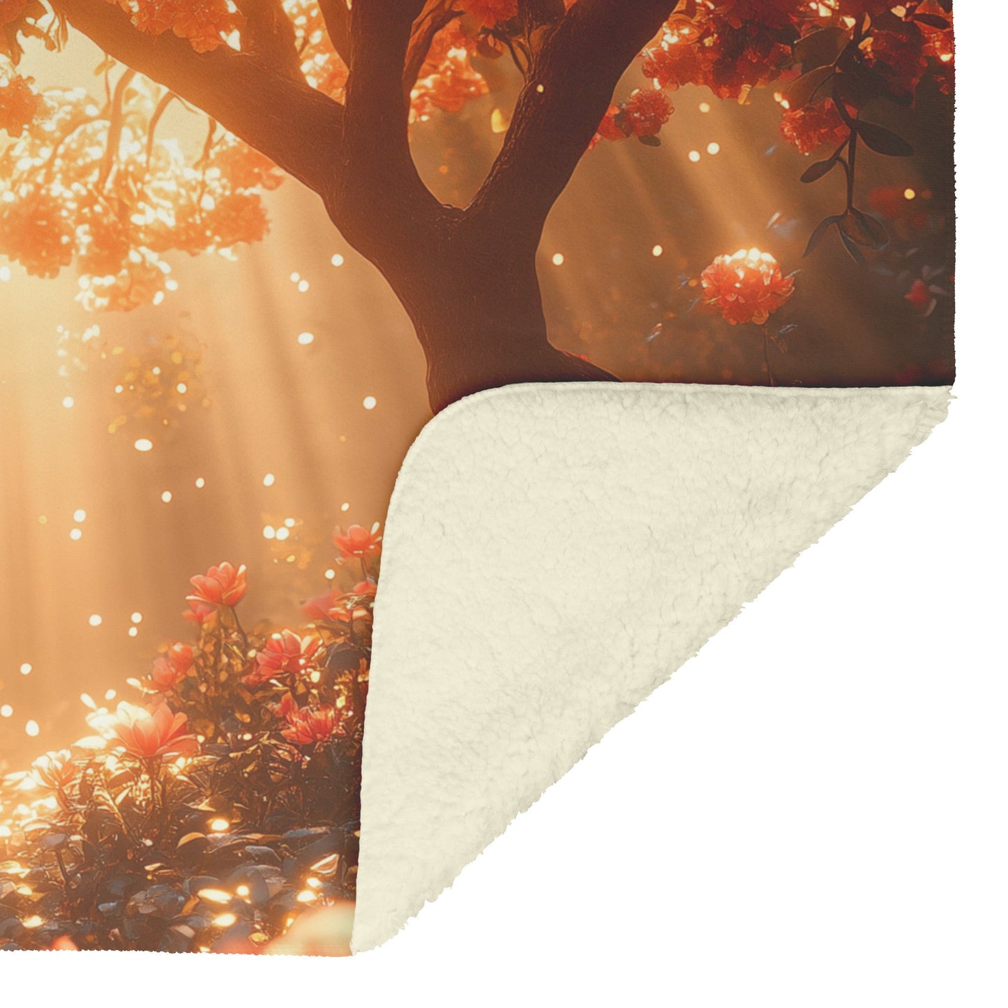 Soft and Cozy Fleece Sherpa Blanket with Vibrant Blossoming Tree and Sunbeam Glow for Relaxing Comfort - Awakening Righteousness