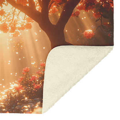 Soft and Cozy Fleece Sherpa Blanket with Vibrant Blossoming Tree and Sunbeam Glow for Relaxing Comfort - Awakening Righteousness