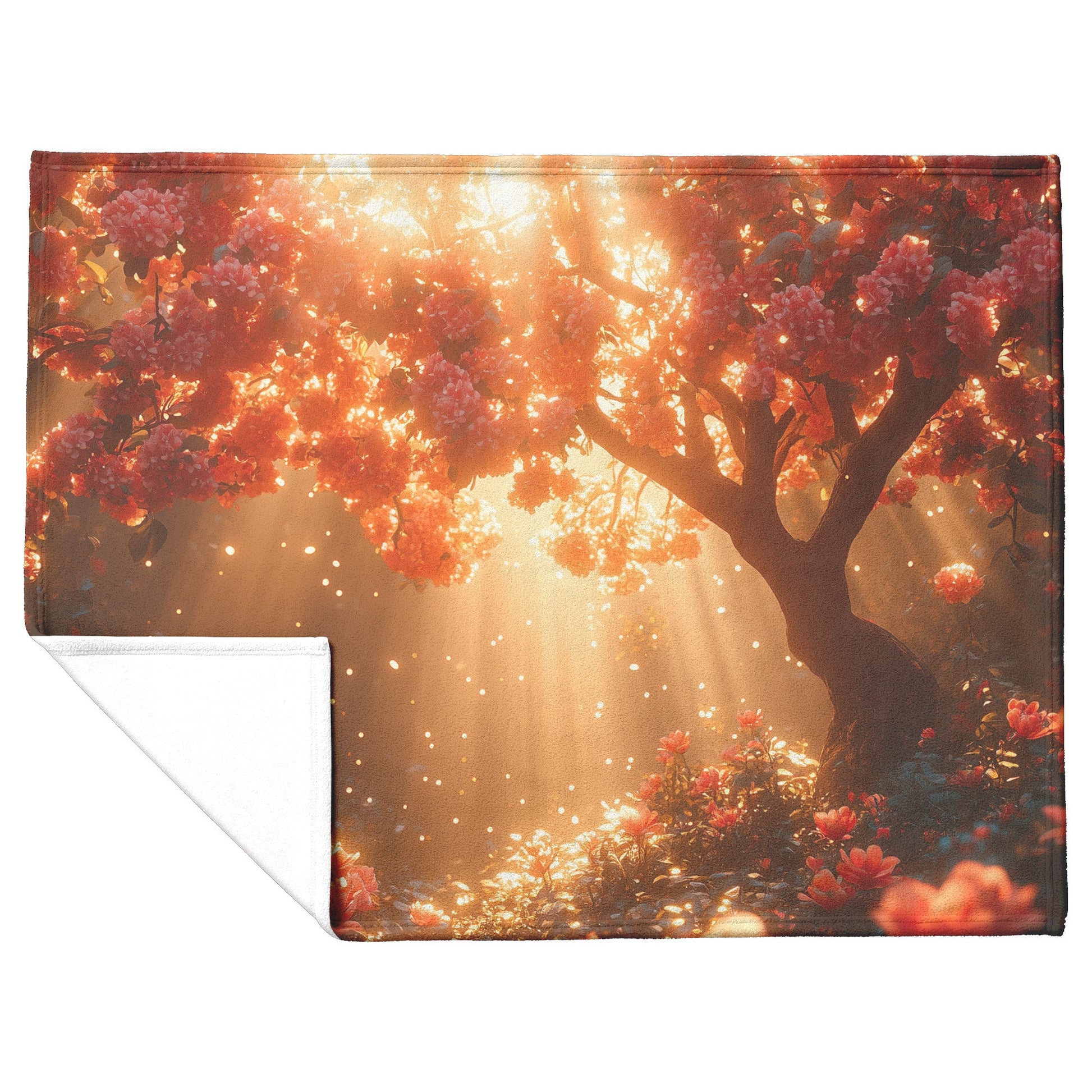Soft and Cozy Fleece Sherpa Blanket with Vibrant Blossoming Tree and Sunbeam Glow for Relaxing Comfort - Awakening Righteousness
