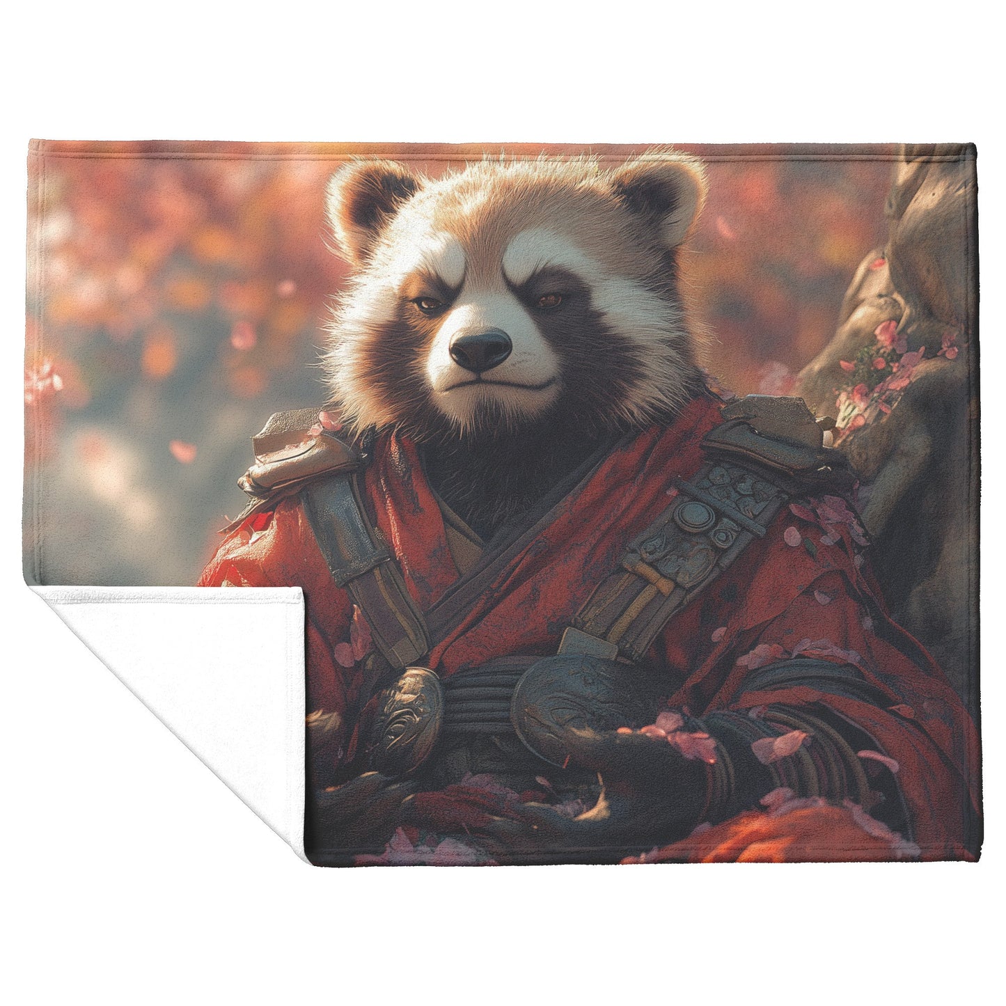 Soft and Cozy Fleece Sherpa Blanket with Warrior Panda Surrounded by Cherry Blossoms for Unique Comfort - Awakening Righteousness