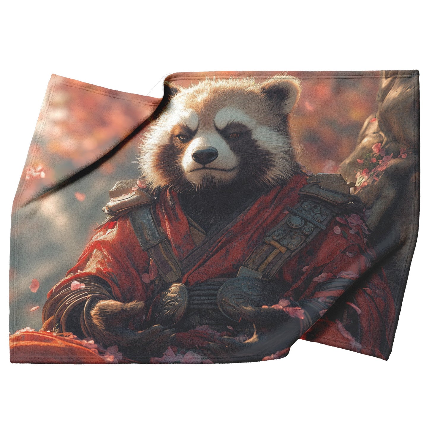Soft and Cozy Fleece Sherpa Blanket with Warrior Panda Surrounded by Cherry Blossoms for Unique Comfort - Awakening Righteousness
