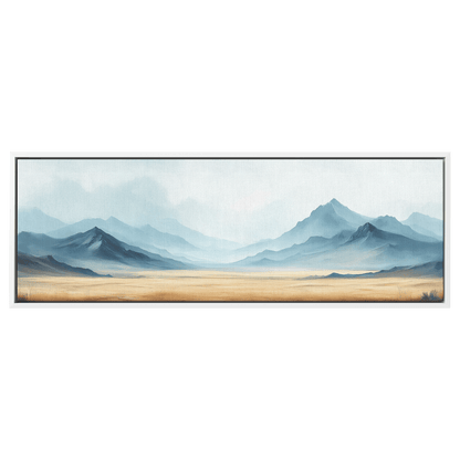Soft Muted Nature Illustration Flat Plain Distant Mountains Beige Gray Tones Ultra High Definition Refined Textures Panoramic Framed Canvas Wall Art - Awakening Righteousness