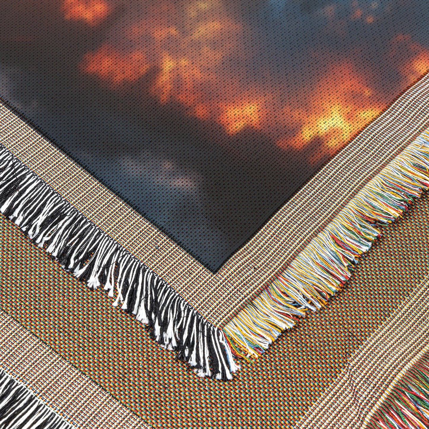 Stained Glass Angel Wings and Cross Illuminated by Fire and Lightning Woven Throw Blanket for Home Decor - Awakening Righteousness