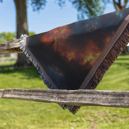 Stained Glass Angel Wings and Cross Illuminated by Fire and Lightning Woven Throw Blanket for Home Decor - Awakening Righteousness