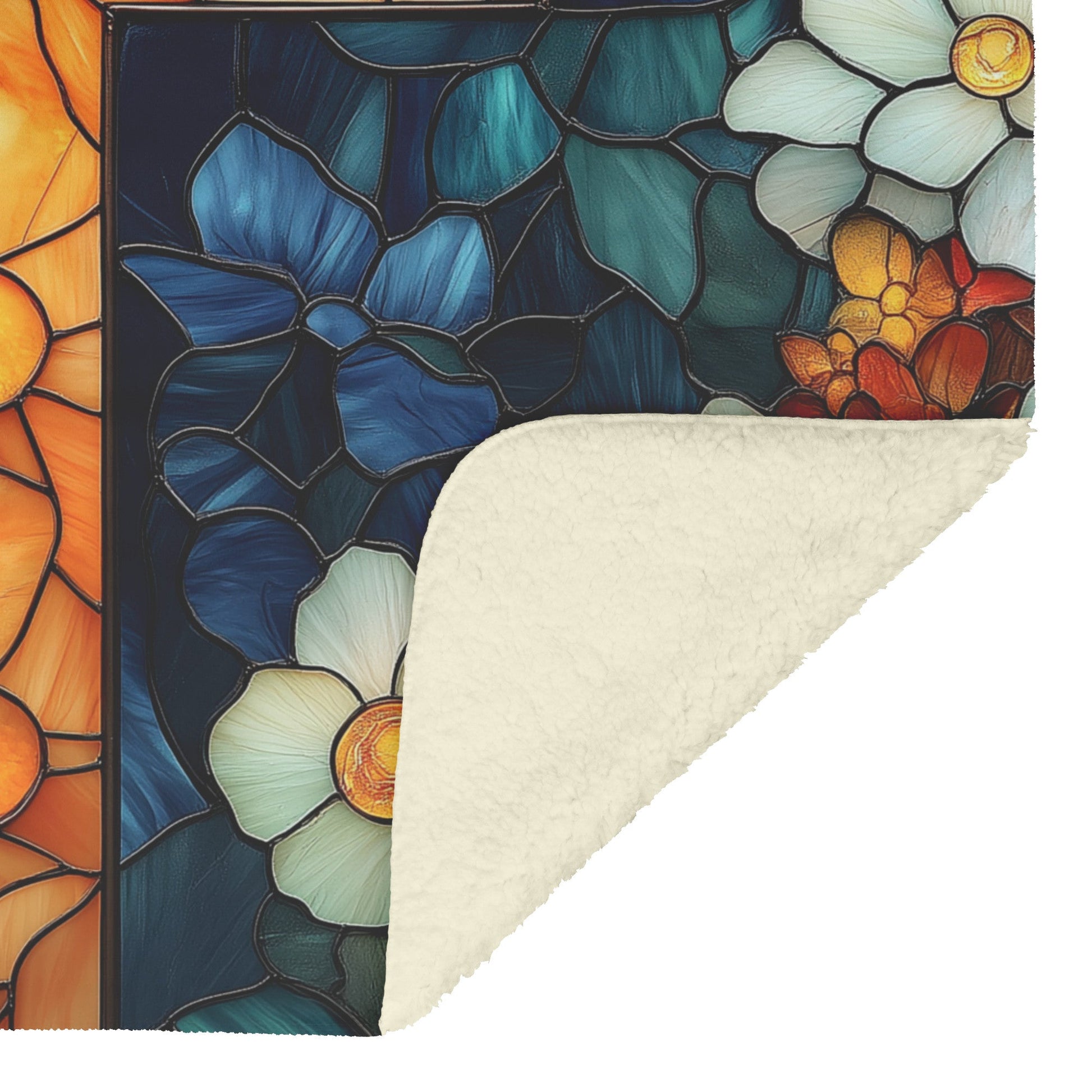 Stained Glass Cross Fleece Sherpa Blanket Vibrant Floral Design Christian Inspirational Home Decor - Awakening Righteousness