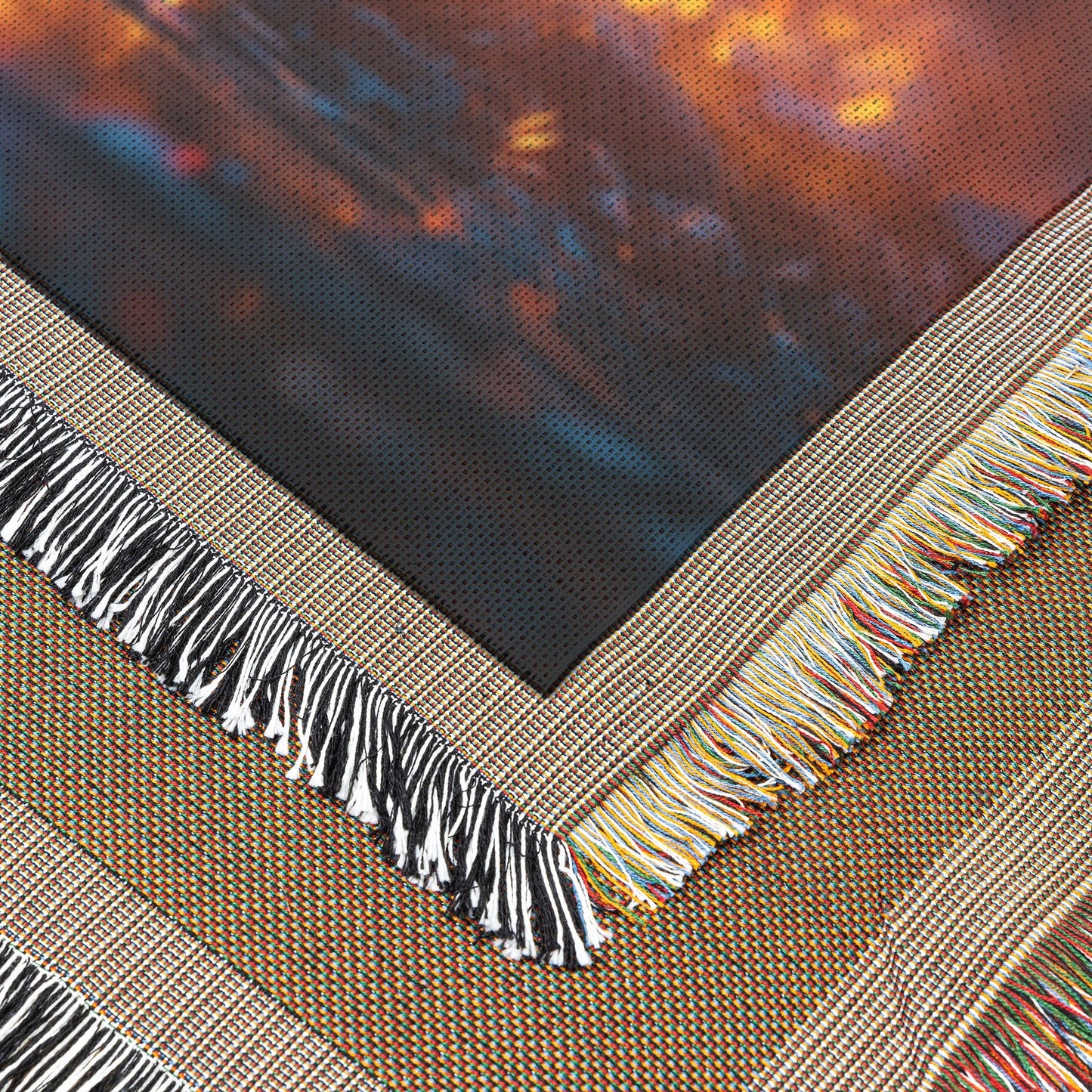Stained Glass Cross Glowing in Fiery Light Surrounded by Flames Woven Throw Blanket for Home Decor - Awakening Righteousness