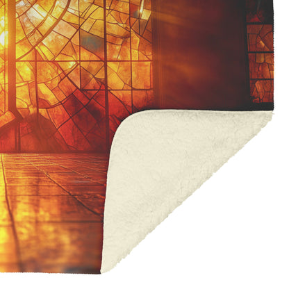 Stained Glass Cross Illuminated by Divine Light Fleece Sherpa Blanket Ultra Soft Cozy Perfect for Home Gift - Awakening Righteousness