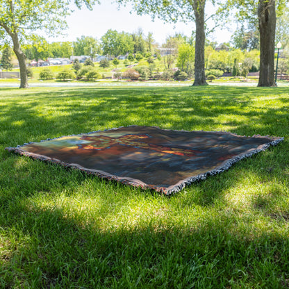 Stained Glass Cross Throw Blanket with Sunset Glow for Inspirational Christian Home Decor - Awakening Righteousness