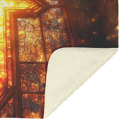 Stained Glass Cross Window Sunlight Sherpa Fleece Blanket Inspirational Christian Home Decor - Awakening Righteousness