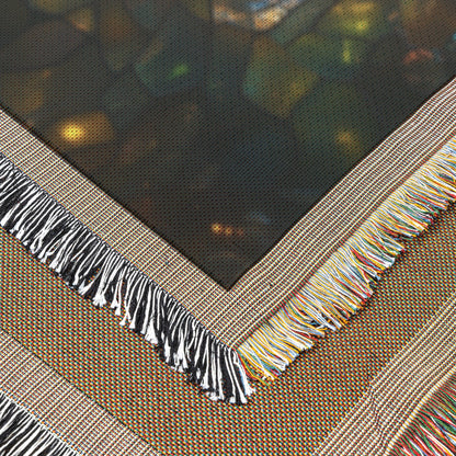 Stained Glass Cross with Angel Wings and Radiant Glow Woven Throw Blanket for Cozy Home Decor - Awakening Righteousness