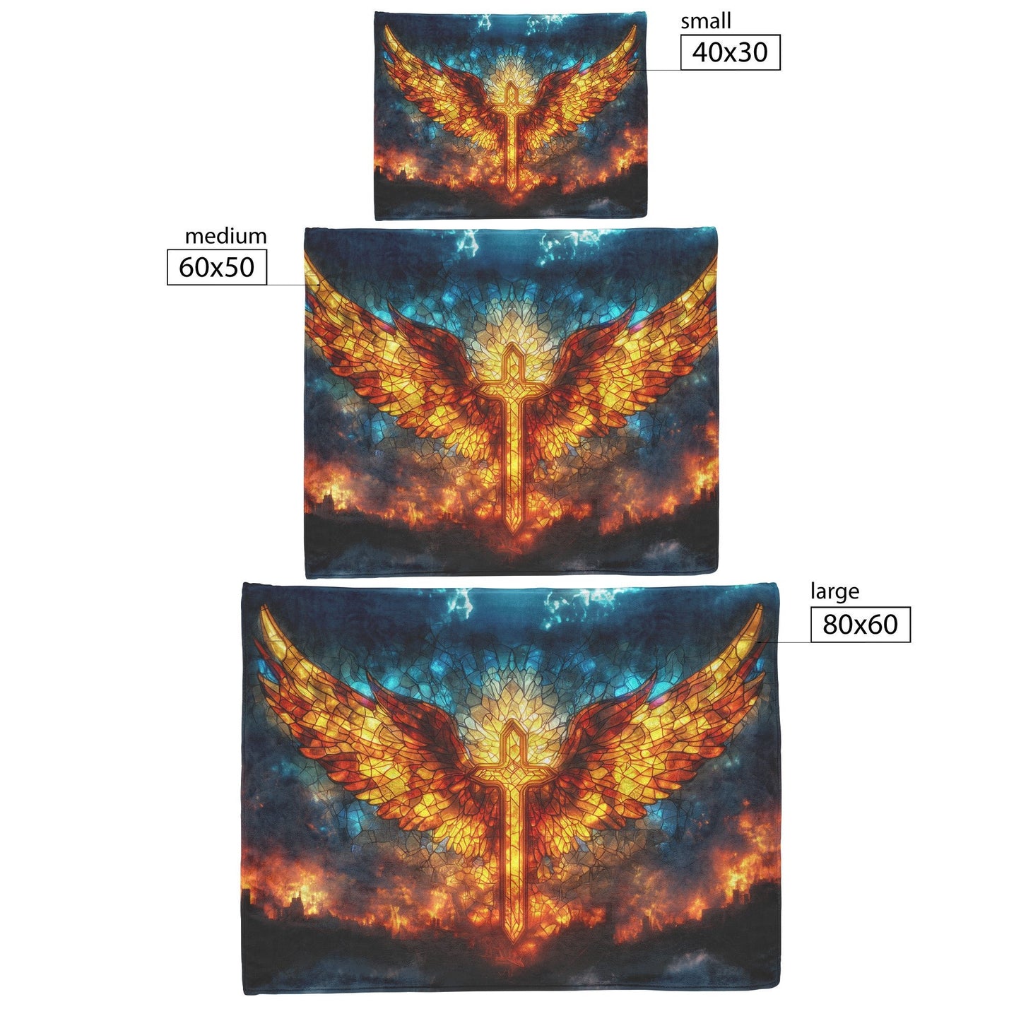 Stained Glass Cross With Glowing Angel Wings Fleece Sherpa Blanket Heavenly Fire Sky Christian Gift Cozy Religious Decor - Awakening Righteousness