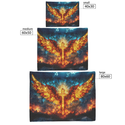 Stained Glass Cross With Glowing Angel Wings Fleece Sherpa Blanket Heavenly Fire Sky Christian Gift Cozy Religious Decor - Awakening Righteousness