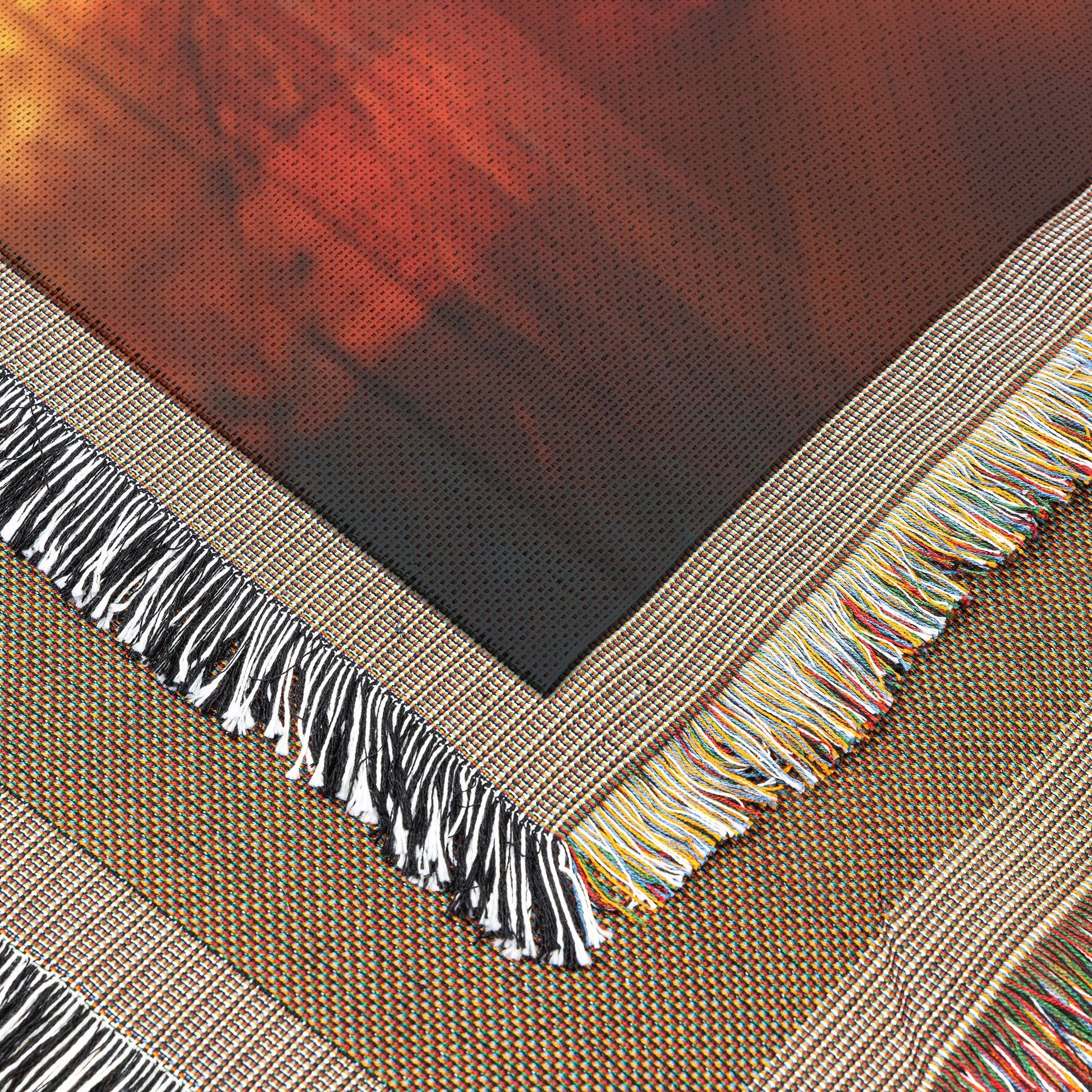 Stained Glass Cross with Sunburst Glow and Reflection Woven Throw Blanket for Cozy Home Decor - Awakening Righteousness