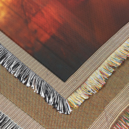Stained Glass Cross with Sunburst Glow and Reflection Woven Throw Blanket for Cozy Home Decor - Awakening Righteousness