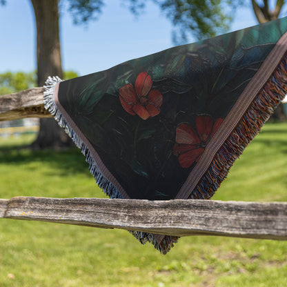 Stained Glass Cross with Sunlight and Flowers Woven Throw Blanket for Cozy Home Decor - Awakening Righteousness