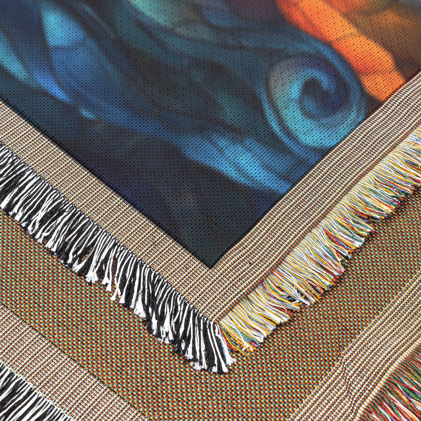 Stained Glass Cross with Waves and Sunset Glow Woven Throw Blanket for Cozy Home Decor - Awakening Righteousness
