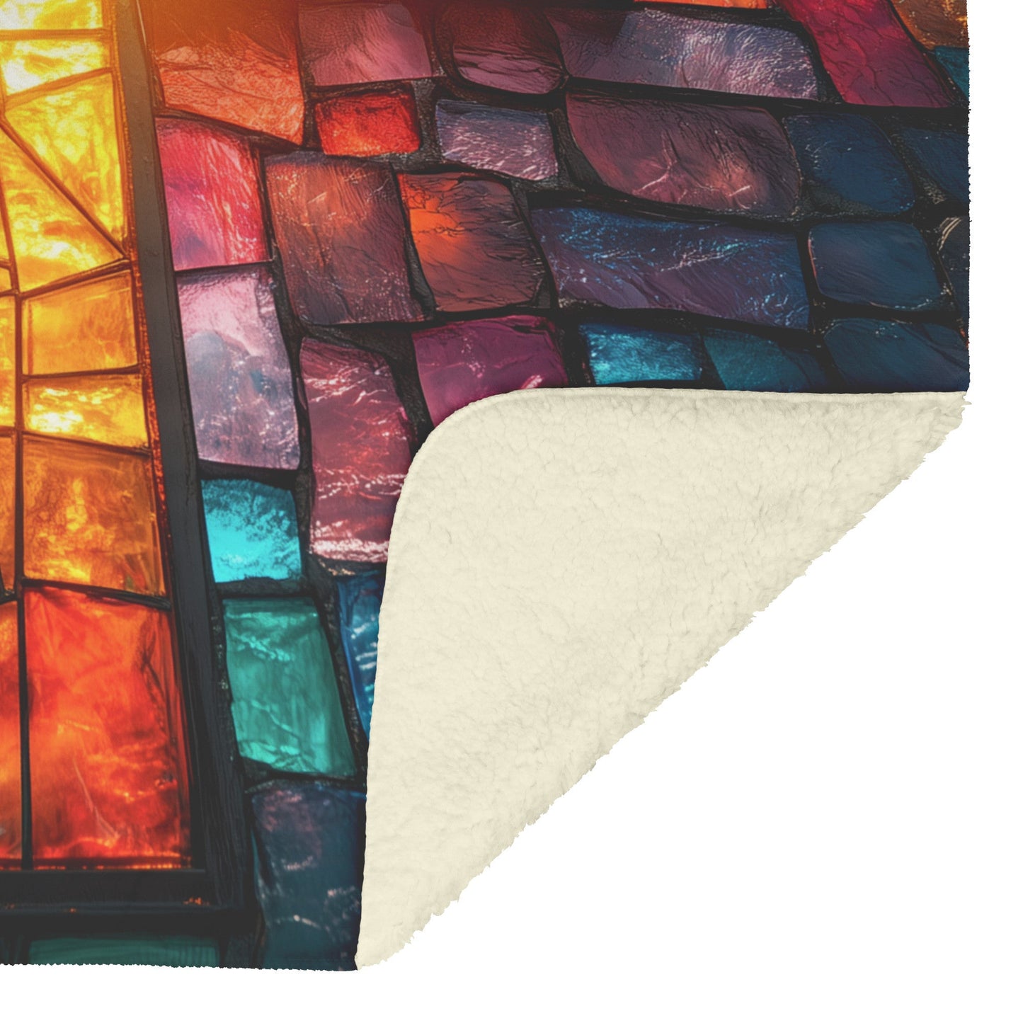 Stained Glass Radiant Cross Fleece Sherpa Blanket Vibrant Christian Home Decor Cozy Inspirational Gift - Awakening Righteousness