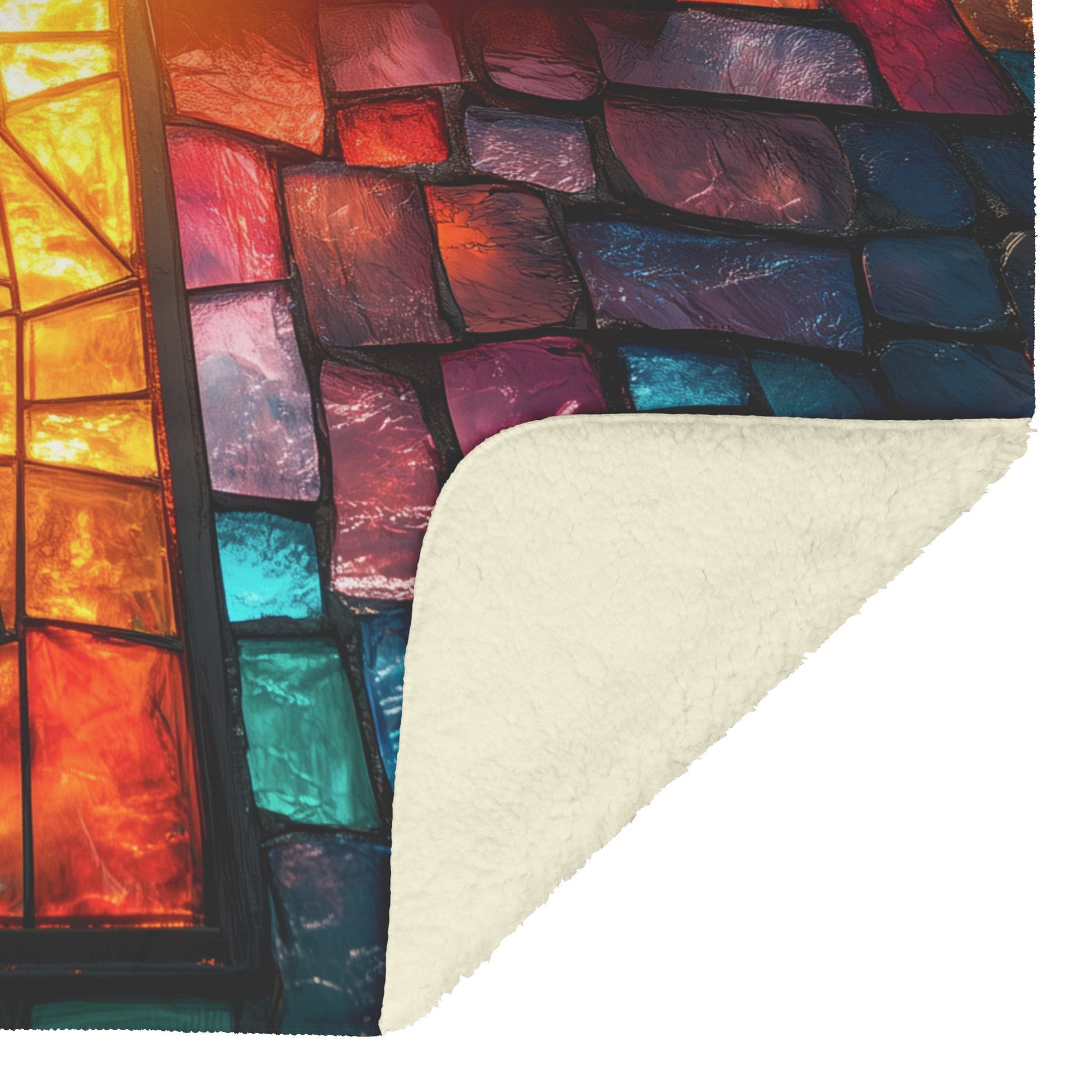 Stained Glass Radiant Cross Fleece Sherpa Blanket Vibrant Christian Home Decor Cozy Inspirational Gift - Awakening Righteousness