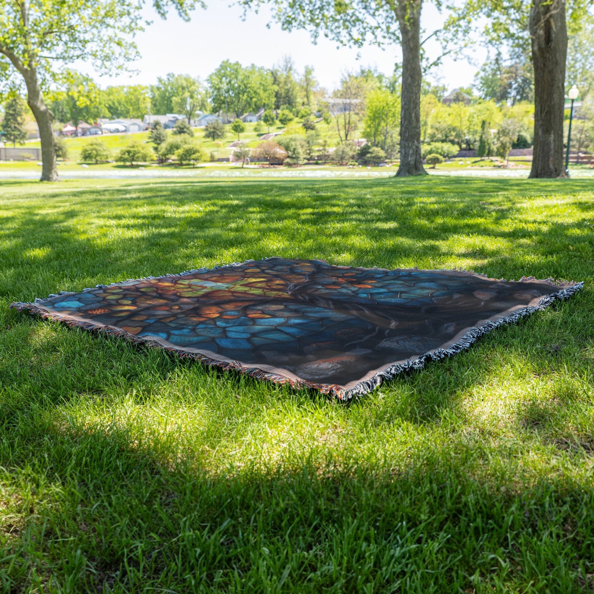 Stained Glass Tree of Life with Cross and Glowing Light Woven Throw Blanket for Cozy Home Decor - Awakening Righteousness
