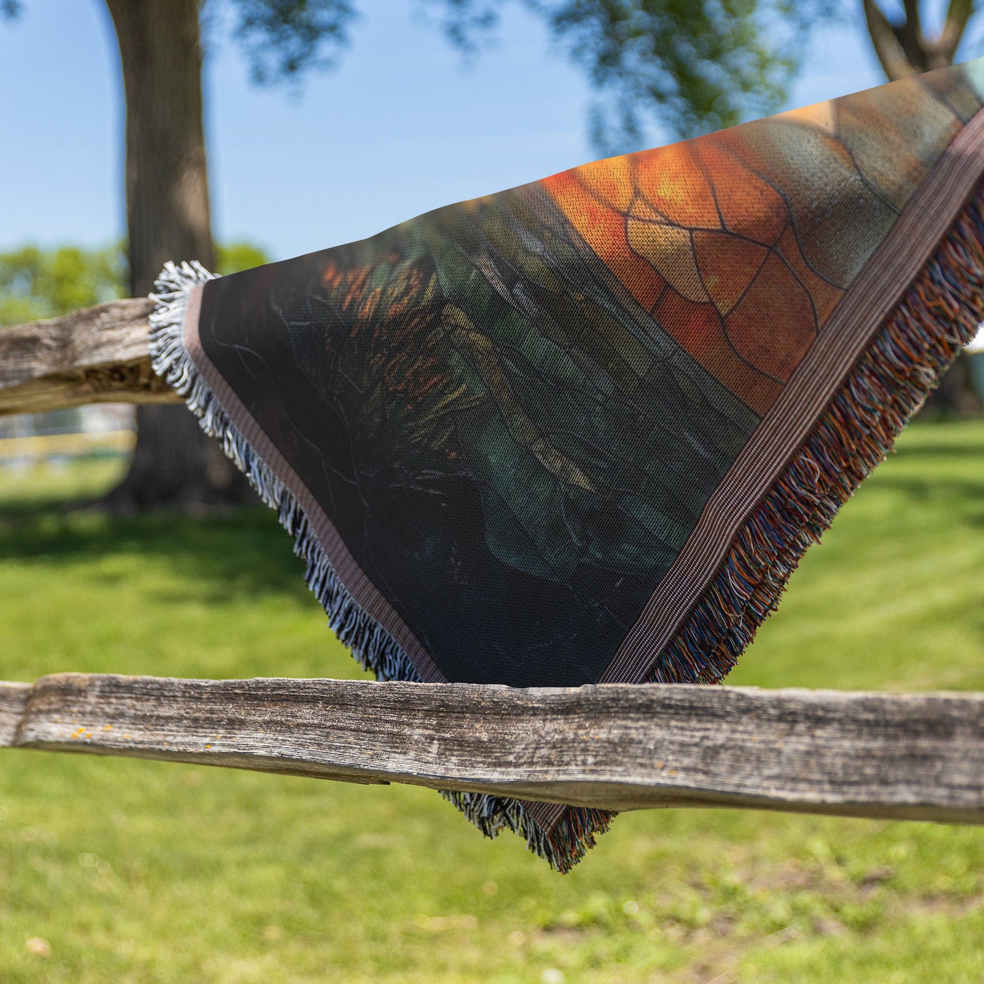 Stained Glass Tree of Life with Cross and Sunset Glow Woven Throw Blanket for Cozy Home Decor - Awakening Righteousness