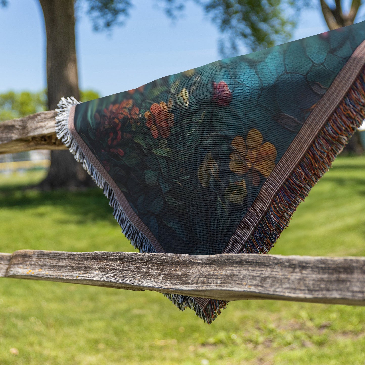 Stained Glass Tree of Life with Cross and Vibrant Flowers Woven Throw Blanket for Home Decor - Awakening Righteousness