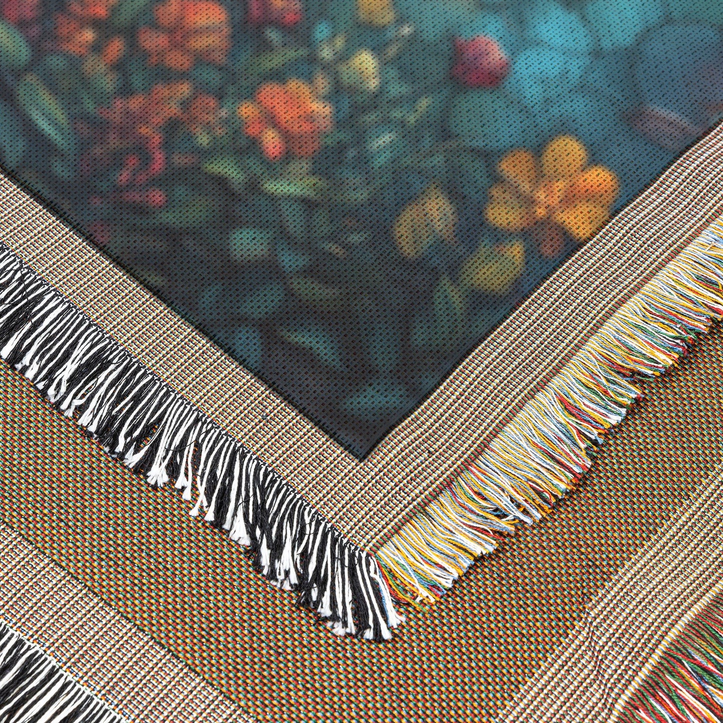 Stained Glass Tree of Life with Cross and Vibrant Flowers Woven Throw Blanket for Home Decor - Awakening Righteousness