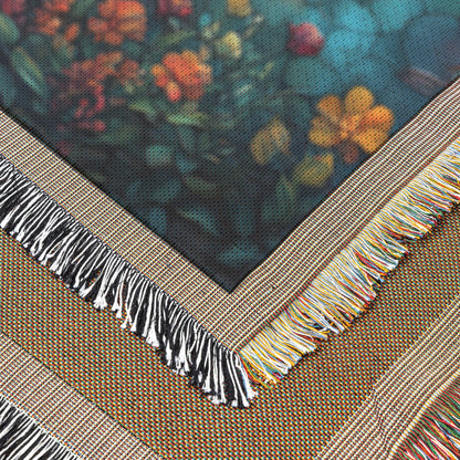 Stained Glass Tree of Life with Cross and Vibrant Flowers Woven Throw Blanket for Home Decor - Awakening Righteousness