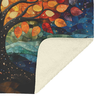 Stained Glass Tree Of Life With Vibrant Multicolor Leaves Fleece Sherpa Blanket Christian Gift Symbol Of Faith And Hope - Awakening Righteousness